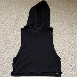 ALO Yoga Black Sheer Top with Hood